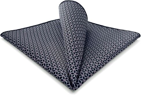 S&W SHLAX&WING Pocket Square for Men Black Pattern White Cubes Elegant Large Size Gift Woven in Saudi Arabia