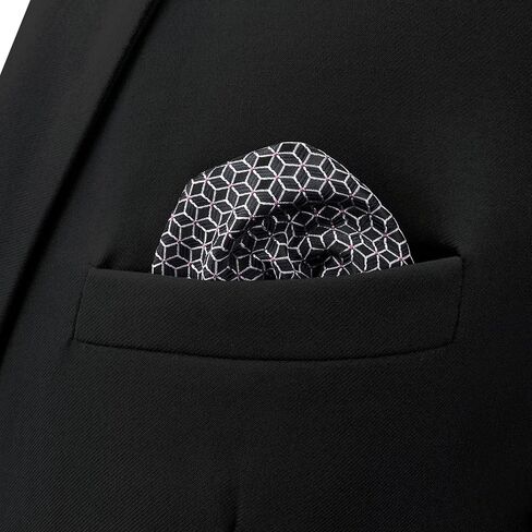 S&W SHLAX&WING Pocket Square for Men Black Pattern White Cubes Elegant Large Size Gift Woven in Saudi Arabia