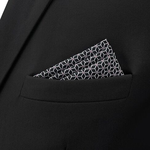 S&W SHLAX&WING Pocket Square for Men Black Pattern White Cubes Elegant Large Size Gift Woven in Saudi Arabia