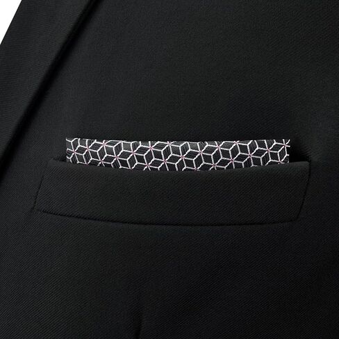 S&W SHLAX&WING Pocket Square for Men Black Pattern White Cubes Elegant Large Size Gift Woven in Saudi Arabia