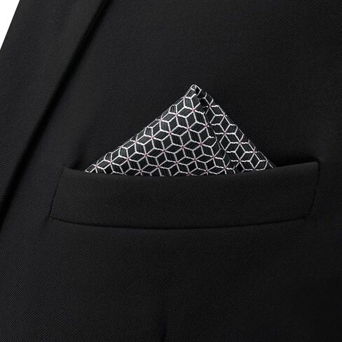 S&W SHLAX&WING Pocket Square for Men Black Pattern White Cubes Elegant Large Size Gift Woven in Saudi Arabia