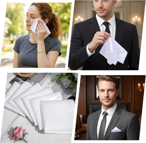 6 PCS White Suit Pocket Squares For Men, Satin-Finish Mens Pocket Square for Formal Suit Pockets Squares for Men and Wedding Accessories in Saudi Arabia