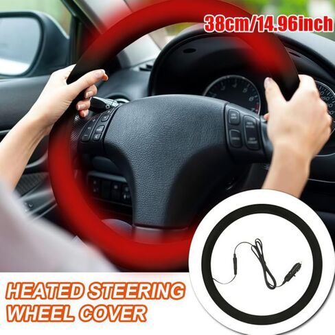 Heated Steering Wheel Cover Universal 12V Steering Wheel Warmer 14.5-15.5 Inch Heated Auto Steering Wheel Protector Cover for Cars Trucks Vans (black2) in Saudi Arabia