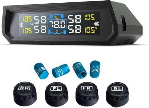 نظام مراقبة ضغط الإطارات T17، TPMS مع 4 أجهزة استشعار خارجية و6 أوضاع إنذار، 0-99 رطل لكل بوصة مربعة TPMS لاسلكي في الوقت الحقيقي، شحن بالطاقة الشمسية وUSB لمعظم المركبات ذات العجلات الأربع مع 4 أغطية لصمامات الإطارات in Kuwait