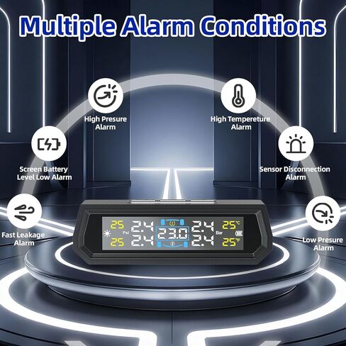 نظام مراقبة ضغط الإطارات T17، TPMS مع 4 أجهزة استشعار خارجية و6 أوضاع إنذار، 0-99 رطل لكل بوصة مربعة TPMS لاسلكي في الوقت الحقيقي، شحن بالطاقة الشمسية وUSB لمعظم المركبات ذات العجلات الأربع مع 4 أغطية لصمامات الإطارات in Kuwait