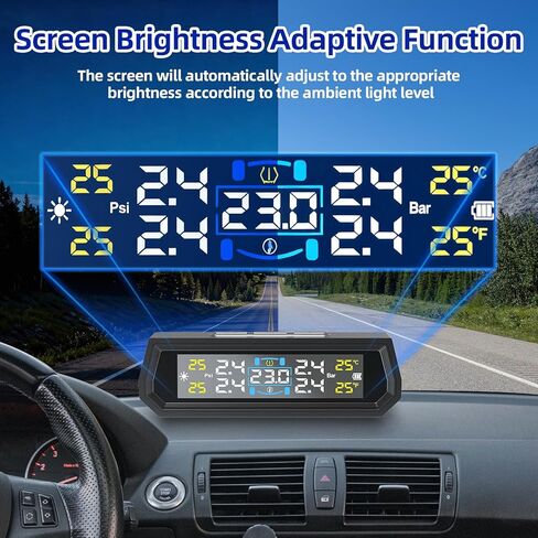 نظام مراقبة ضغط الإطارات T17، TPMS مع 4 أجهزة استشعار خارجية و6 أوضاع إنذار، 0-99 رطل لكل بوصة مربعة TPMS لاسلكي في الوقت الحقيقي، شحن بالطاقة الشمسية وUSB لمعظم المركبات ذات العجلات الأربع مع 4 أغطية لصمامات الإطارات in Kuwait