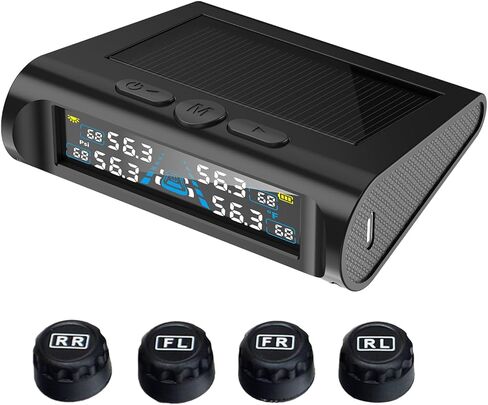 نظام مراقبة ضغط الإطارات، TPMS مع 4 أجهزة استشعار خارجية و6 أوضاع إنذار، 0-99 رطل لكل بوصة مربعة TPMS لاسلكي في الوقت الحقيقي، شحن بالطاقة الشمسية وUSB لسيارة سيدان SUV بيك اب MPV مع 4 أغطية صمام الإطارات in Kuwait