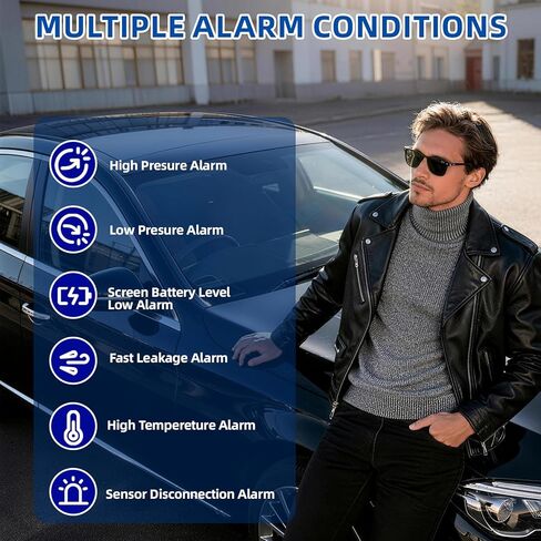 نظام مراقبة ضغط الإطارات، TPMS مع 4 أجهزة استشعار خارجية و6 أوضاع إنذار، 0-99 رطل لكل بوصة مربعة TPMS لاسلكي في الوقت الحقيقي، شحن بالطاقة الشمسية وUSB لسيارة سيدان SUV بيك اب MPV مع 4 أغطية صمام الإطارات in Kuwait