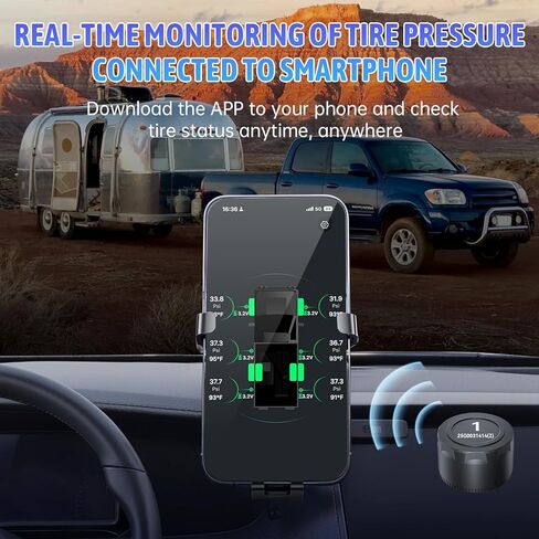 B-Qtech Tire Pressure Monitoring System with 6 External Sensors, Wireless TPMS for Car Truck RV Motorcycle, 6 Alert Modes Support iOS & Android, Real-time Display Pressure/Temp in Saudi Arabia