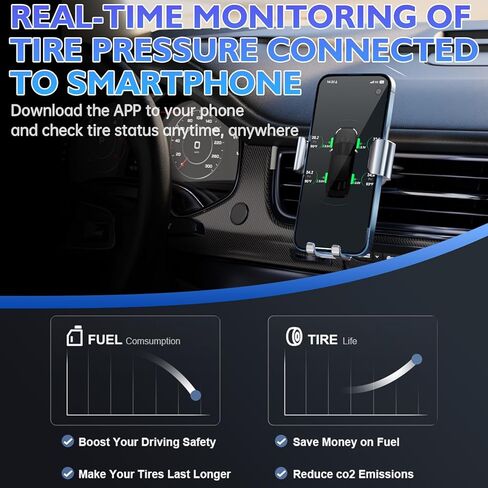 B-Qtech Tire Pressure Monitoring System with 6 External Sensors, Wireless TPMS for Car Truck RV Motorcycle, 6 Alert Modes Support iOS & Android, Real-time Display Pressure/Temp in Saudi Arabia