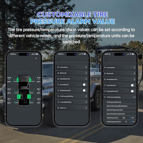 B-Qtech Tire Pressure Monitoring System with 6 External Sensors, Wireless TPMS for Car Truck RV Motorcycle, 6 Alert Modes Support iOS & Android, Real-time Display Pressure/Temp in Saudi Arabia