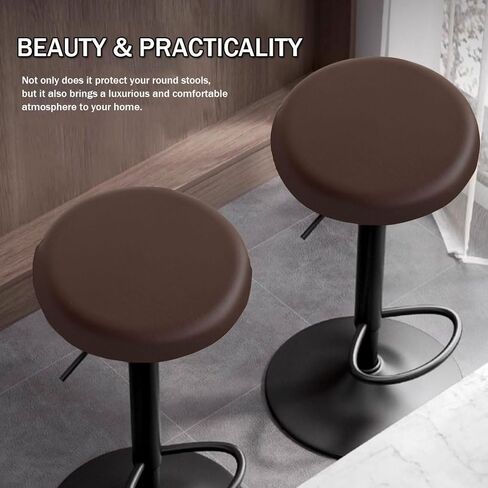 Bar Stool Covers Round Set of 2, Waterproof PU Seat Covers with Elastic Bands, Chair Covers Washable Cushion Slipcover for 16-18 Inch Round Stools Coffee in Saudi Arabia