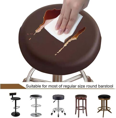 Bar Stool Covers Round Set of 2, Waterproof PU Seat Covers with Elastic Bands, Chair Covers Washable Cushion Slipcover for 16-18 Inch Round Stools Coffee in Saudi Arabia