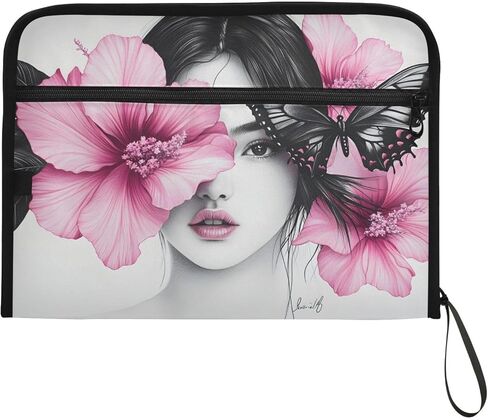 Woman Flower Art Expandable Filing Folder, 13-Pocket Cute Design with Sticky Labels, A4 Letter Size Document Organizer for Office, School, Boys, Girls in Saudi Arabia