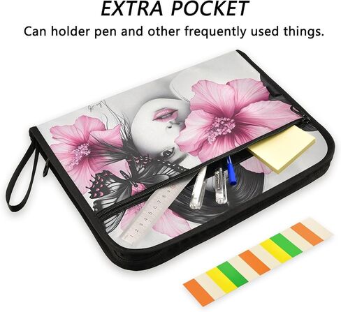 Woman Flower Art Expandable Filing Folder, 13-Pocket Cute Design with Sticky Labels, A4 Letter Size Document Organizer for Office, School, Boys, Girls in Saudi Arabia