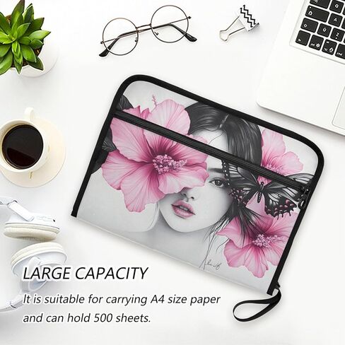 Woman Flower Art Expandable Filing Folder, 13-Pocket Cute Design with Sticky Labels, A4 Letter Size Document Organizer for Office, School, Boys, Girls in Saudi Arabia