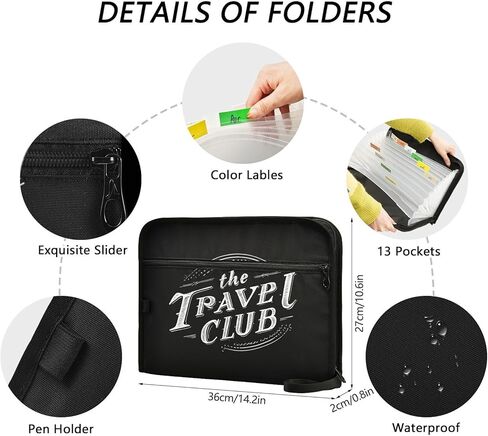 Expanding Filing Folder, Travel Club Funny 13 Pockets Expandable File Folders with Sticky Labels, A4 Letter Size Paper Document Organizer for Office School Boys in Saudi Arabia