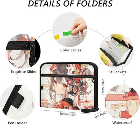 Expanding Filing Folder, Anime Woman Funny 13 Pockets Expandable File Folders with Sticky Labels, A4 Letter Size Paper Document Organizer for Office School Boys in Saudi Arabia