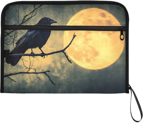 Crow Gothic Full Moon Expandable File Folder with 13 Pockets, Funny & Cute Design, A4/Letter Size Document Organizer with Sticky Labels for Girls, Boys, School, Office in Saudi Arabia