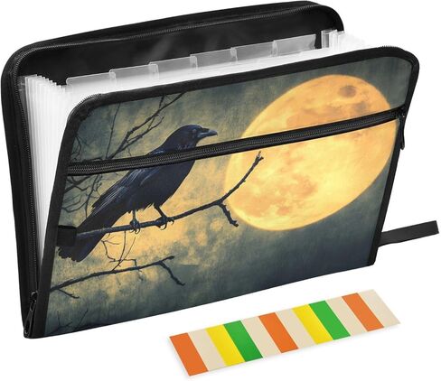 Crow Gothic Full Moon Expandable File Folder with 13 Pockets, Funny & Cute Design, A4/Letter Size Document Organizer with Sticky Labels for Girls, Boys, School, Office in Saudi Arabia