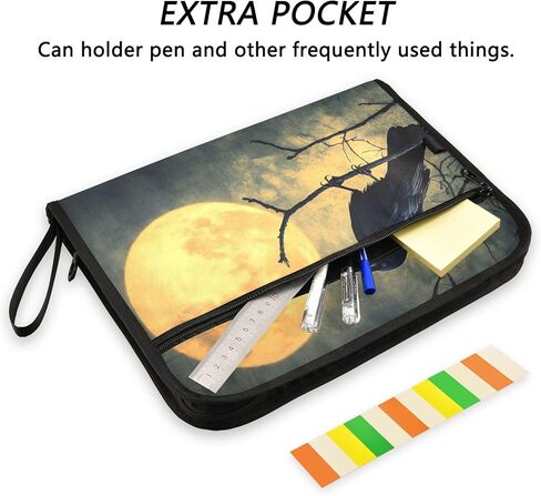 Crow Gothic Full Moon Expandable File Folder with 13 Pockets, Funny & Cute Design, A4/Letter Size Document Organizer with Sticky Labels for Girls, Boys, School, Office in Saudi Arabia