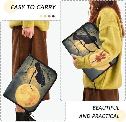 Crow Gothic Full Moon Expandable File Folder with 13 Pockets, Funny & Cute Design, A4/Letter Size Document Organizer with Sticky Labels for Girls, Boys, School, Office in Saudi Arabia