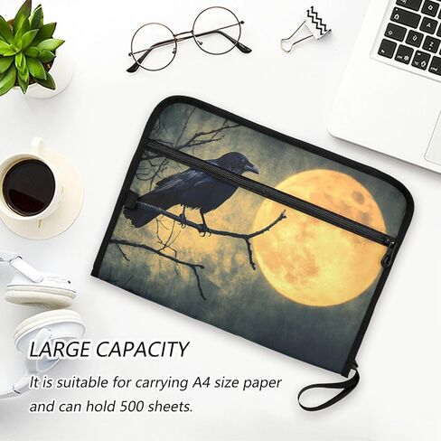 Crow Gothic Full Moon Expandable File Folder with 13 Pockets, Funny & Cute Design, A4/Letter Size Document Organizer with Sticky Labels for Girls, Boys, School, Office in Saudi Arabia