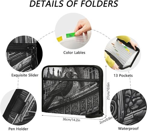 توسيع مجلد الملفات الحجم القانوني منظم ملفات المستندات الأكورديون 13 جيوب مع طباعة منزل الغراب القوطي in Kuwait