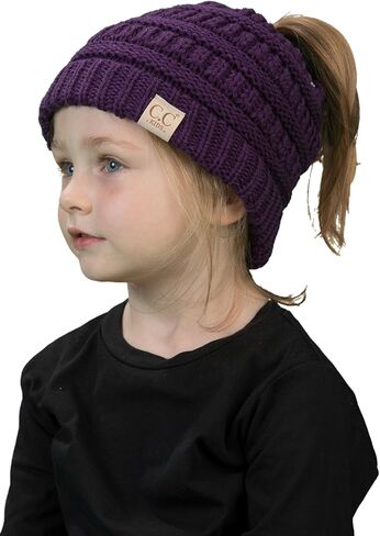 Funky Junque Matching 2 Pack Mommy & Me Messy Bun Ponytail Winter Knit Hat - Adult Toddler - Purple in Saudi Arabia