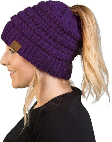 Funky Junque Matching 2 Pack Mommy & Me Messy Bun Ponytail Winter Knit Hat - Adult Toddler - Purple in Saudi Arabia