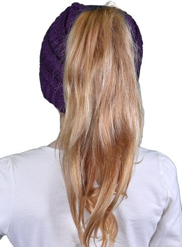 Funky Junque Matching 2 Pack Mommy & Me Messy Bun Ponytail Winter Knit Hat - Adult Toddler - Purple in Saudi Arabia