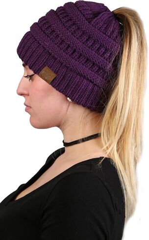 Funky Junque Matching 2 Pack Mommy & Me Messy Bun Ponytail Winter Knit Hat - Adult Toddler - Purple in Saudi Arabia