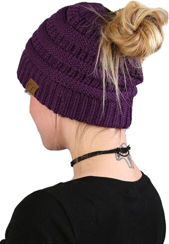 Funky Junque Matching 2 Pack Mommy & Me Messy Bun Ponytail Winter Knit Hat - Adult Toddler - Purple in Saudi Arabia
