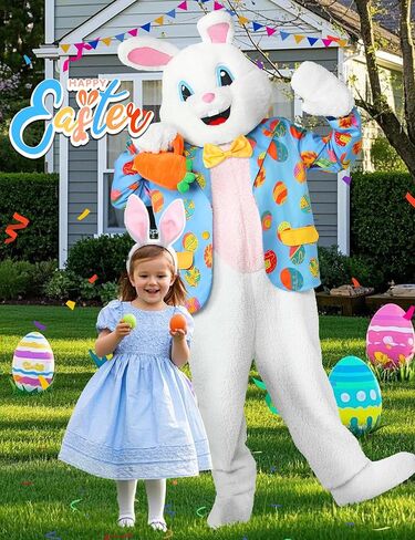 Easter Bunny Costume Adult Rabbit Mascot Suit 6PCS Deluxe Plus Size Bunnies Onesie Outfit Carrot Bag for Men Women in Saudi Arabia