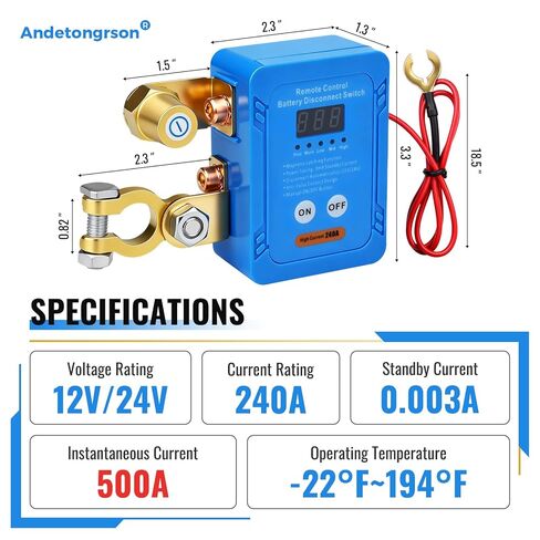 ‌Remote Battery Disconnect Switch with LED Display Anti Theft Kill Switch for Car, Truck, RV, ATV, Boat, Complete Kit All Accessories, Heavy-Duty Durable Material, Vehicle Battery Cut Off 12V/24V 240A in Kuwait