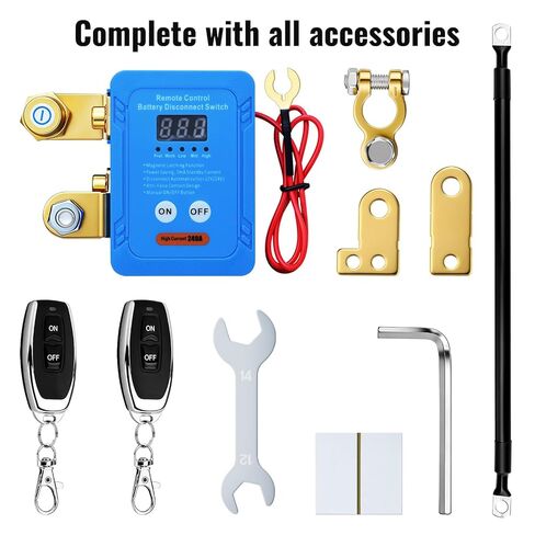 ‌Remote Battery Disconnect Switch with LED Display Anti Theft Kill Switch for Car, Truck, RV, ATV, Boat, Complete Kit All Accessories, Heavy-Duty Durable Material, Vehicle Battery Cut Off 12V/24V 240A in Kuwait