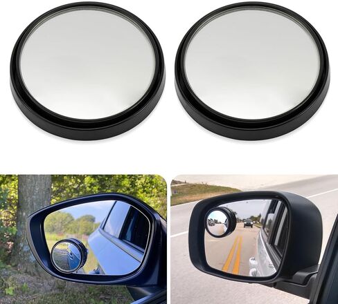 PSLER 2" Round HD Glass Convex Rear View Mirror with Frame, 360 Wide Angle Side View Mirror Accessories with Self Adhesive Back for Car, SUV and Trucks, Black in Saudi Arabia