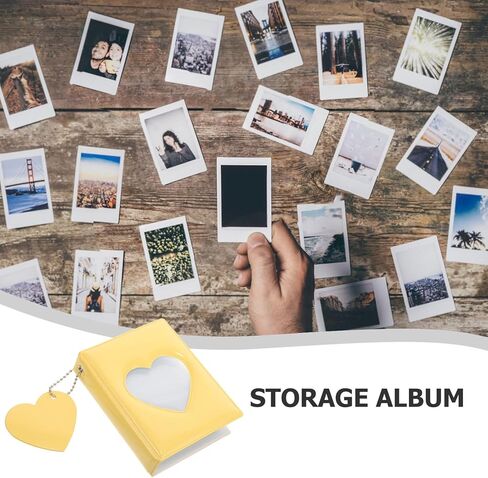 jojofuny Mini Photo Album for 3-inch Photocards with Hollow Heart Mirror Cover, Yellow DIY Photocard Binder and Photo Holder, Compact Storage Case for Kpop Fans and Small Picture Collection in Saudi Arabia