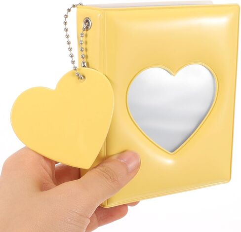 jojofuny Mini Photo Album for 3-inch Photocards with Hollow Heart Mirror Cover, Yellow DIY Photocard Binder and Photo Holder, Compact Storage Case for Kpop Fans and Small Picture Collection in Saudi Arabia