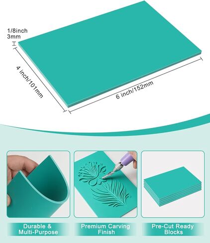 UCEC 1+7 Pack Linocut Carving Tools Linoleum Cutter & Linocut Block Printing Kit – Includes 5 Soft 4" x 6" Linoleum Blocks and Lino Cutting Tools with 6 Blades Universal Size, 4’’ Brayer Roller, Compl in Saudi Arabia