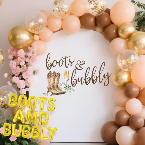Boots and Bubbly Bridal Shower Decorations - TrinhGuo Boots and Bubbly Bridal Shower Sign Decal for Balloons Arch, Western Wedding Party Decor Wall Decal, Bachelorette Party Backdrop Decor (Brown) in Saudi Arabia