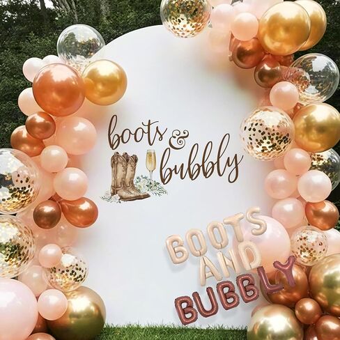 Boots and Bubbly Bridal Shower Decorations - TrinhGuo Boots and Bubbly Bridal Shower Sign Decal for Balloons Arch, Western Wedding Party Decor Wall Decal, Bachelorette Party Backdrop Decor (Brown) in Saudi Arabia