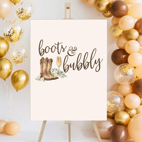 Boots and Bubbly Bridal Shower Decorations - TrinhGuo Boots and Bubbly Bridal Shower Sign Decal for Balloons Arch, Western Wedding Party Decor Wall Decal, Bachelorette Party Backdrop Decor (Brown) in Saudi Arabia