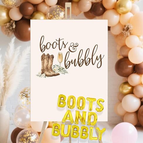 Boots and Bubbly Bridal Shower Decorations - TrinhGuo Boots and Bubbly Bridal Shower Sign Decal for Balloons Arch, Western Wedding Party Decor Wall Decal, Bachelorette Party Backdrop Decor (Brown) in Saudi Arabia