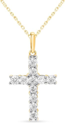 IGI Certified Lab Grown Diamond Cross Necklace 1/2 to 1 CTTW in Sterling Silver or 14k Yellow Gold Plated Silver - 18 Inch Chain in Saudi Arabia