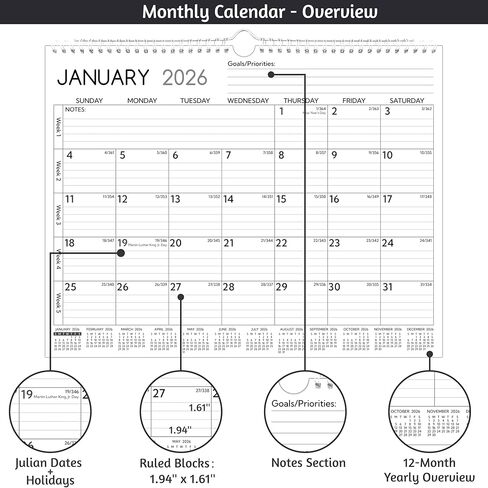 2026-2027 Wall Calendar – 2 Year Calendar 2026-2027, 14.57 x 11.42 In, Jan 2026 - Dec 2027, 2026 Calendar 24 Months, Monthly Calendar 2026, with Ruled Blocks, Thick Paper, Holidays, To-do List ＆ Notes in Kuwait