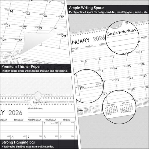 2026-2027 Wall Calendar – 2 Year Calendar 2026-2027, 14.57 x 11.42 In, Jan 2026 - Dec 2027, 2026 Calendar 24 Months, Monthly Calendar 2026, with Ruled Blocks, Thick Paper, Holidays, To-do List ＆ Notes in Kuwait