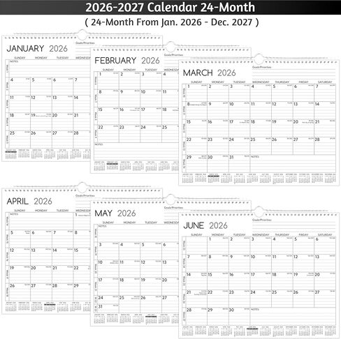 2026-2027 Wall Calendar – 2 Year Calendar 2026-2027, 14.57 x 11.42 In, Jan 2026 - Dec 2027, 2026 Calendar 24 Months, Monthly Calendar 2026, with Ruled Blocks, Thick Paper, Holidays, To-do List ＆ Notes in Kuwait