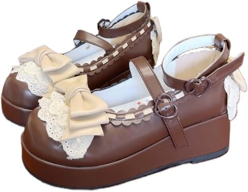 BEROBELLO Sweet Lolita Platform Shoes Kawaii Mary Janes with Bow and Lace Trim in Saudi Arabia