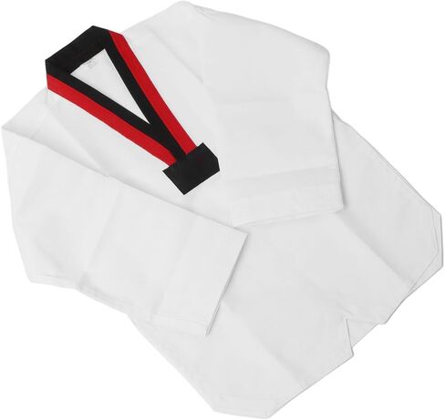Fafeicy White Taekwondo Uniform for Kids, Cotton TKD Dobok Karate Judo Costume, Training and Competition Martial Arts Clothing with Black Red Collar in Saudi Arabia